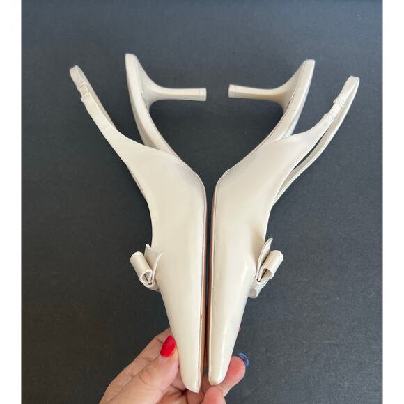 NWOT ZARA Cream Pointed Toe SlipOn Slingback Front Bow High Heel Pump Shoe Sz 10 - Picture 4 of 12